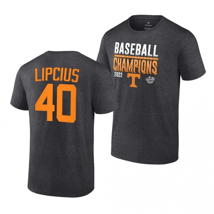 2022 SEC Baseball Tournament Champions Tennessee Volunteers Luc Lipcius Locker Room T-Shirt-Charcoal