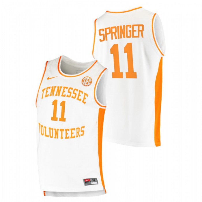 Tennessee Volunteers Jaden Springer Jersey College Basketball White Replica Men