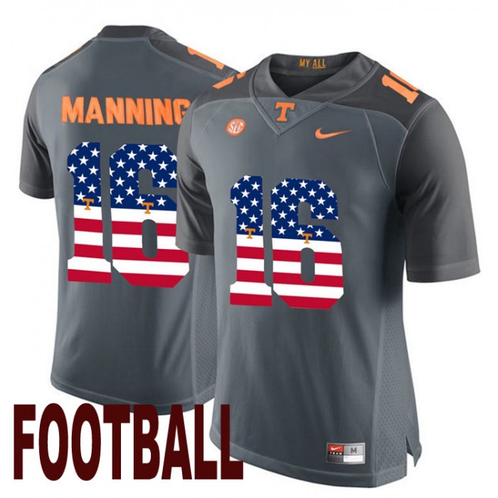 Tennessee Volunteers #16 Peyton Manning Gray USA Flag College Football Fashion Jersey