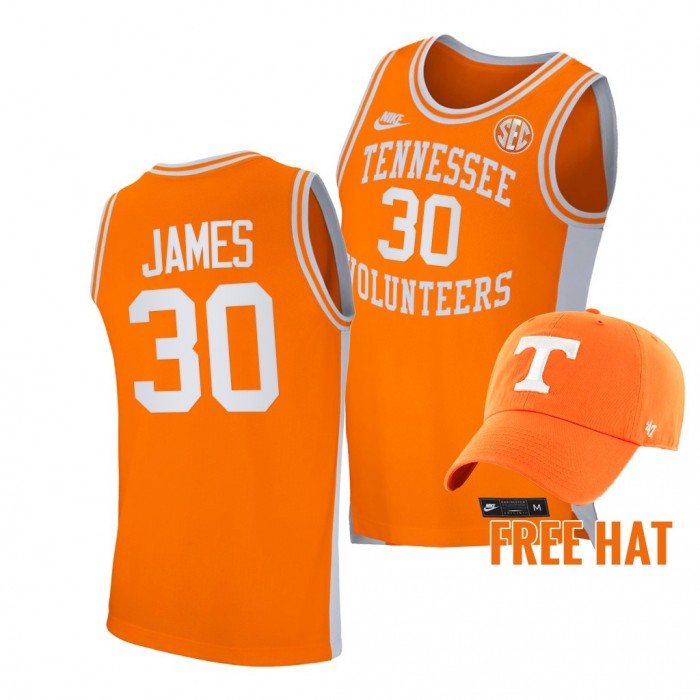Tennessee Volunteers Josiah-Jordan James Retro Basketball Jersey Orange 2021-22 Free Hat Jersey