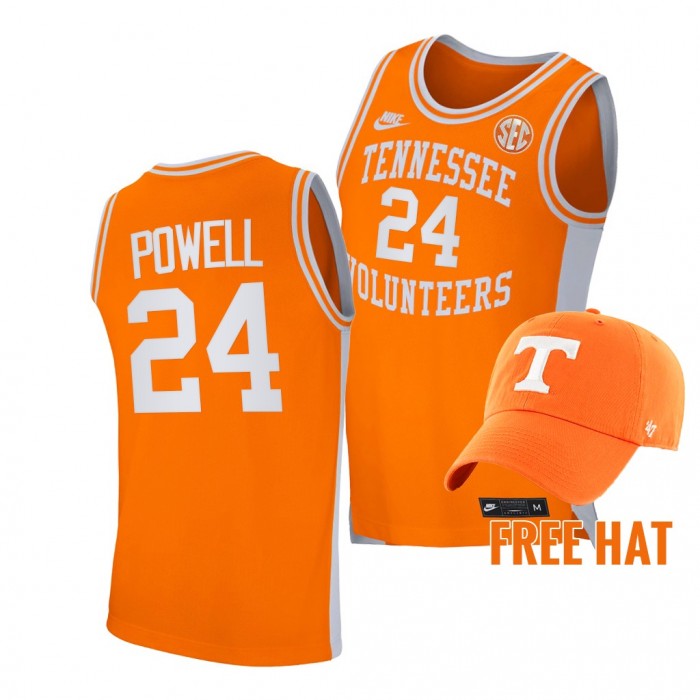 Tennessee Volunteers Justin Powell Retro Basketball Jersey Orange 2021-22 Free Hat Jersey