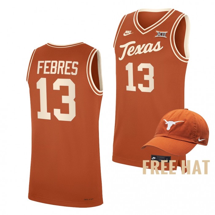 Texas Longhorns Jase Febres Orange College Basketball Jersey Free Hat
