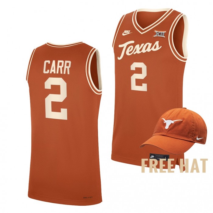 Texas Longhorns Marcus Carr Orange College Basketball Jersey Free Hat