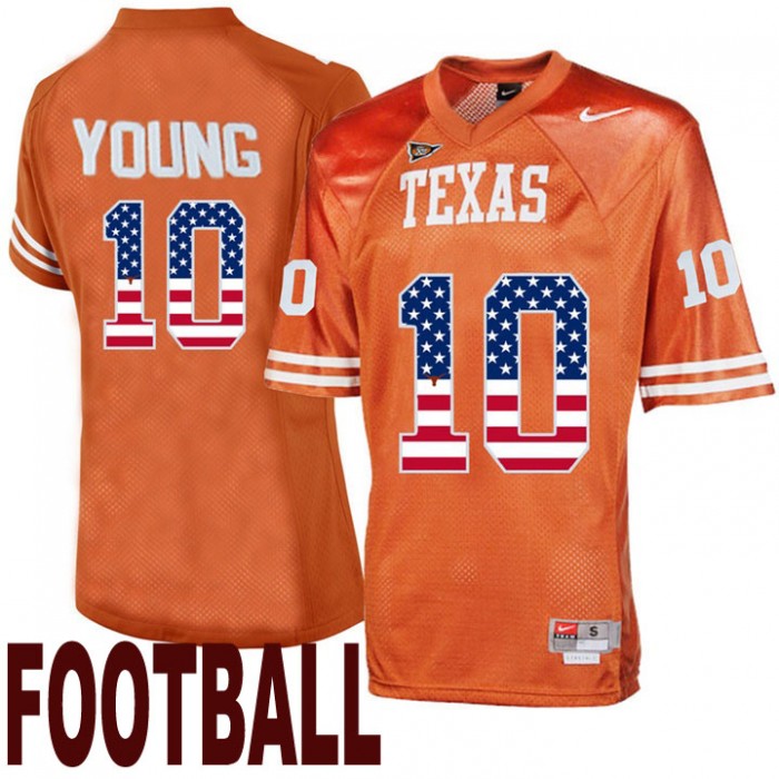 Texas Longhorns #10 Vince Young Orange USA Flag College Football Throwback Fashion Jersey