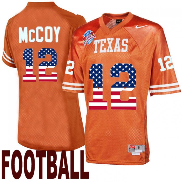 Texas Longhorns #12 Colt McCoy Orange USA Flag College Football Throwback Fashion Jersey