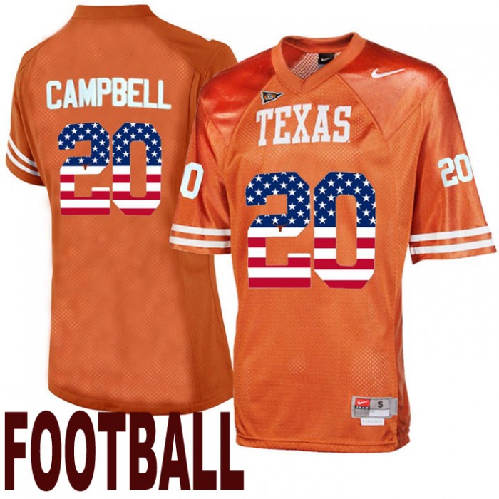 Texas Longhorns #20 Earl Campbell Orange USA Flag College Football Throwback Fashion Jersey