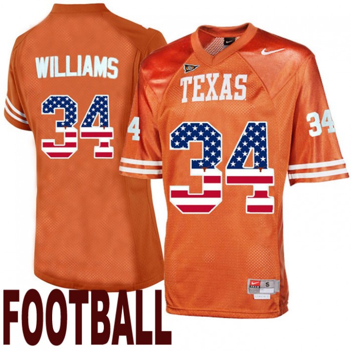 Texas Longhorns #34 Ricky Williams Orange USA Flag College Football Throwback Fashion Jersey