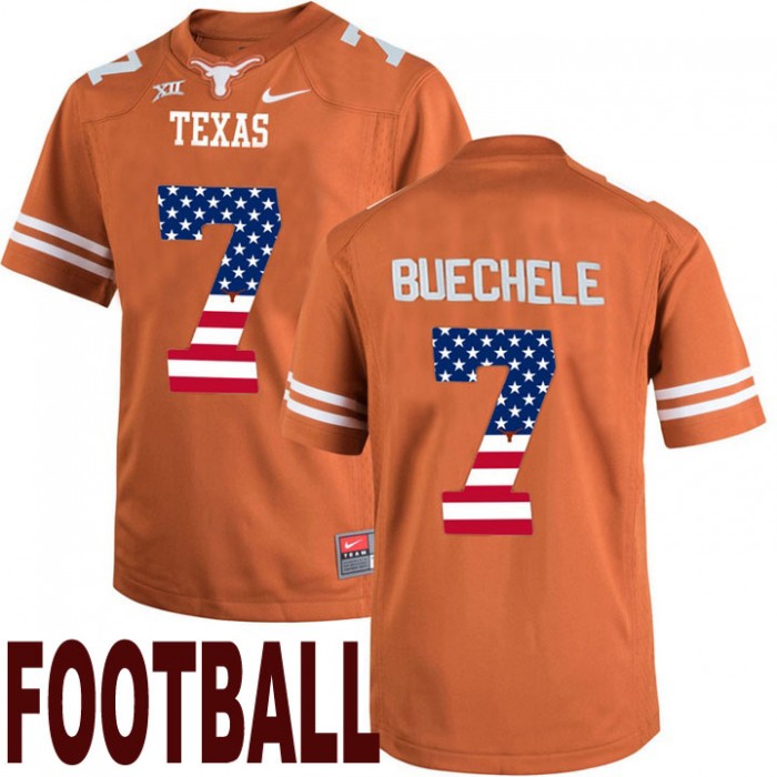Texas Longhorns #7 Shane Buechele Orange USA Flag College Football Fashion Jersey