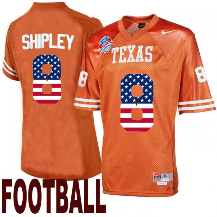 Texas Longhorns #8 Jordan Shipley Orange USA Flag College Football Throwback Fashion Jersey