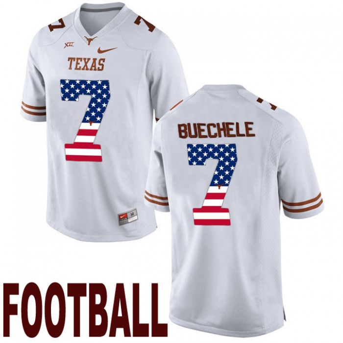 Texas Longhorns #7 Shane Buechele White USA Flag College Football Fashion Jersey