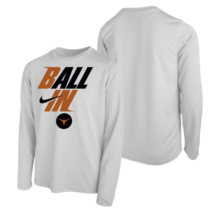 Texas Longhorns Nike Youth Ball In Bench Long Sleeve T-Shirt White