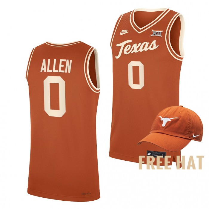 Texas Longhorns Timmy Allen Orange College Basketball Jersey Free Hat