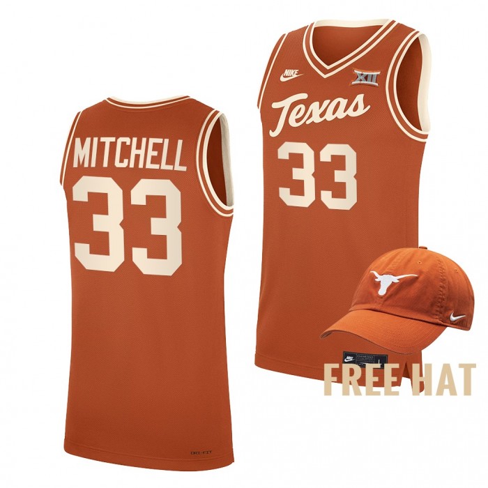 Texas Longhorns Tre Mitchell Orange College Basketball Jersey Free Hat
