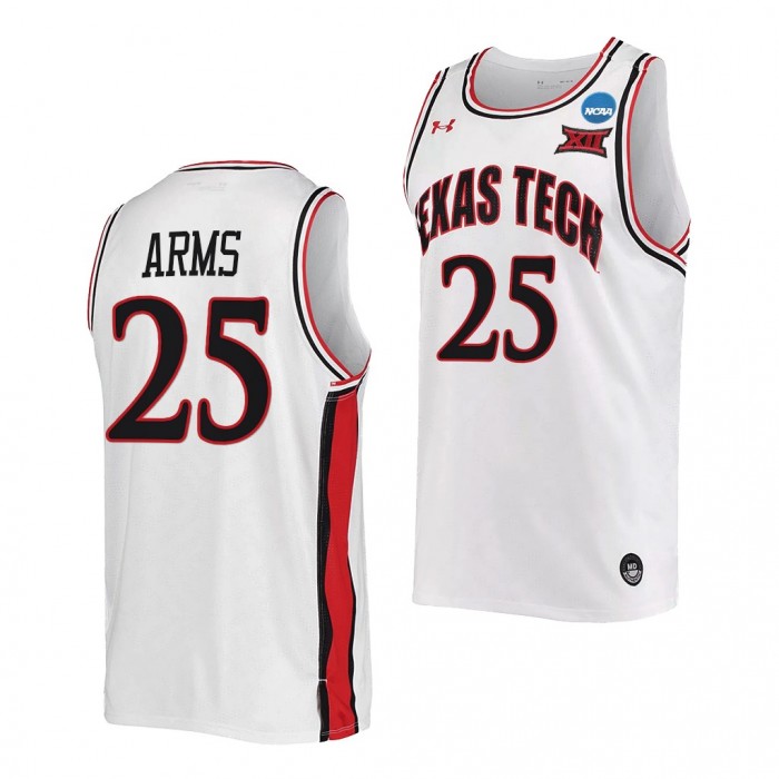 Texas Tech Red Raiders Adonis Arms 2022 NCAA March Madness Retro Basketball Uniform White #25 Jersey