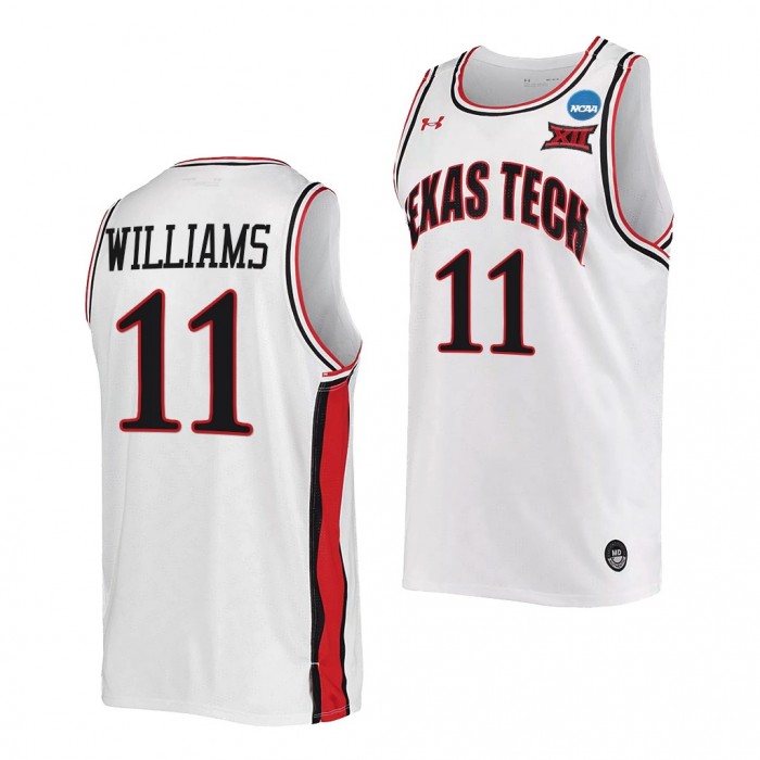Texas Tech Red Raiders Bryson Williams 2022 NCAA March Madness Retro Basketball Uniform White #11 Jersey