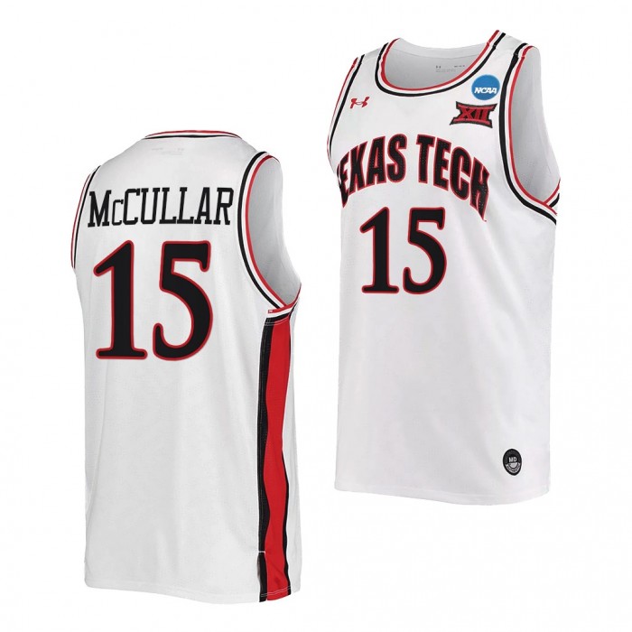 Texas Tech Red Raiders Kevin McCullar 2022 NCAA March Madness Retro Basketball Uniform White #15 Jersey