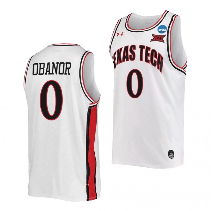 Texas Tech Red Raiders Kevin Obanor 2022 NCAA March Madness Retro Basketball Uniform White #0 Jersey