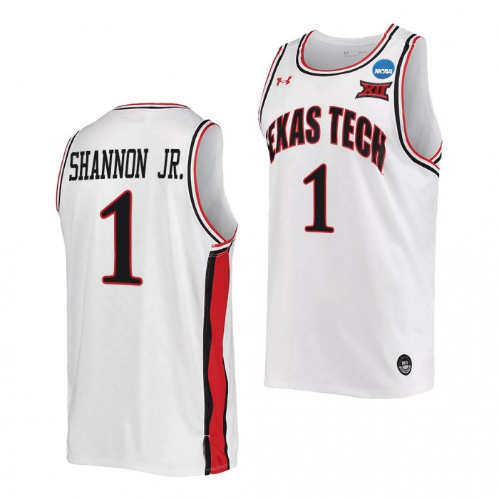 Texas Tech Red Raiders Terrence Shannon Jr. 2022 NCAA March Madness Retro Basketball Uniform White #1 Jersey