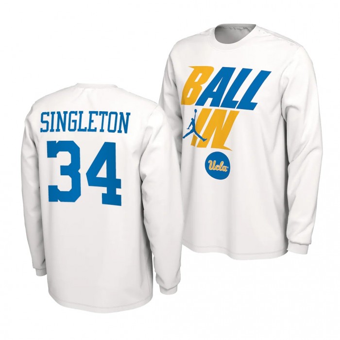 UCLA Bruins David Singleton 2022 NCAA March Madness 34 White Ball In Bench T-Shirt