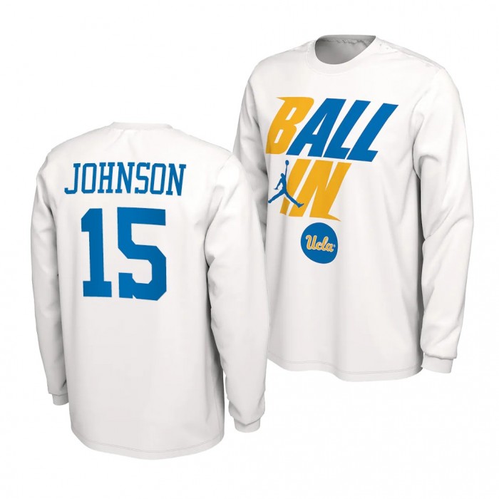 UCLA Bruins Myles Johnson 2022 NCAA March Madness 15 White Ball In Bench T-Shirt