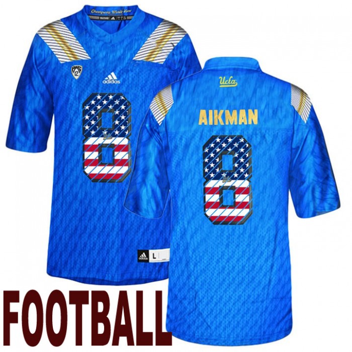 UCLA Bruins #8 Troy Aikman Blue USA Flag College Football Fashion Jersey