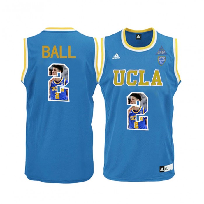 Male Lonzo Ball UCLA Bruins Player Pictorial Basketball Fashion Jersey Blue-6