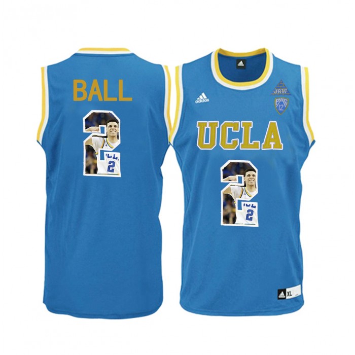 Male Lonzo Ball UCLA Bruins Player Pictorial Basketball Fashion Jersey Blue-2