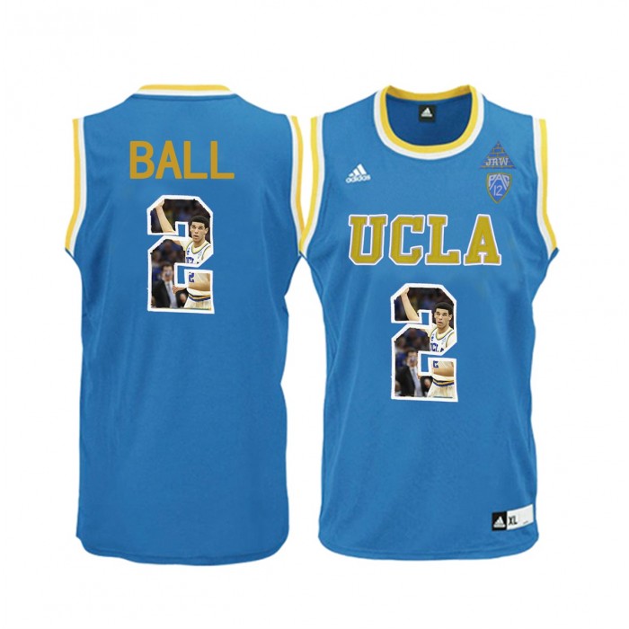Male Lonzo Ball UCLA Bruins Player Pictorial Basketball Fashion Jersey Blue-3
