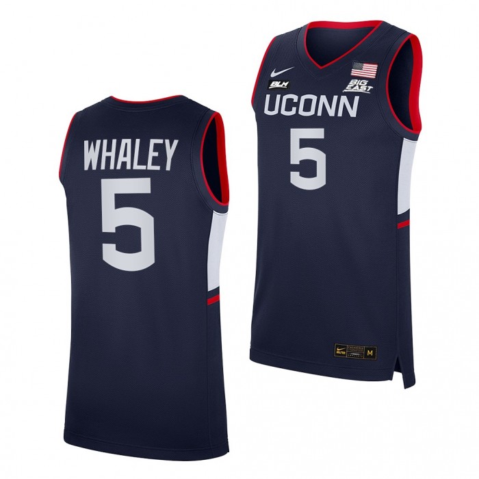 UConn Huskies Isaiah Whaley #5 Navy BLM Jersey 2021-22 College Basketball