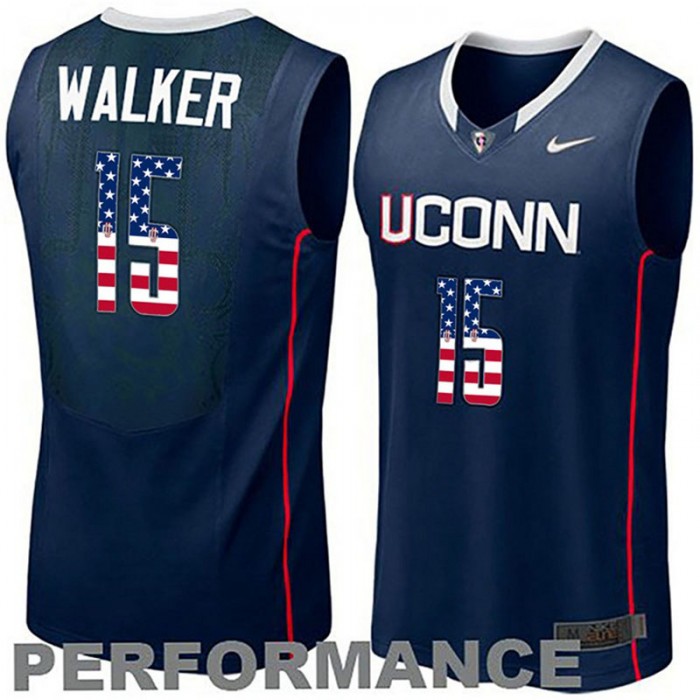 Male Uconn Huskies Kemba Walker Navy Blue National Flag Basketball Jersey