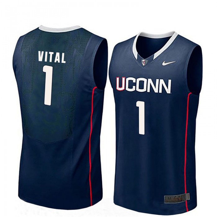 Male Christian Vital UConn Huskies Navy NCAA Basketball Player Name And Number Jersey