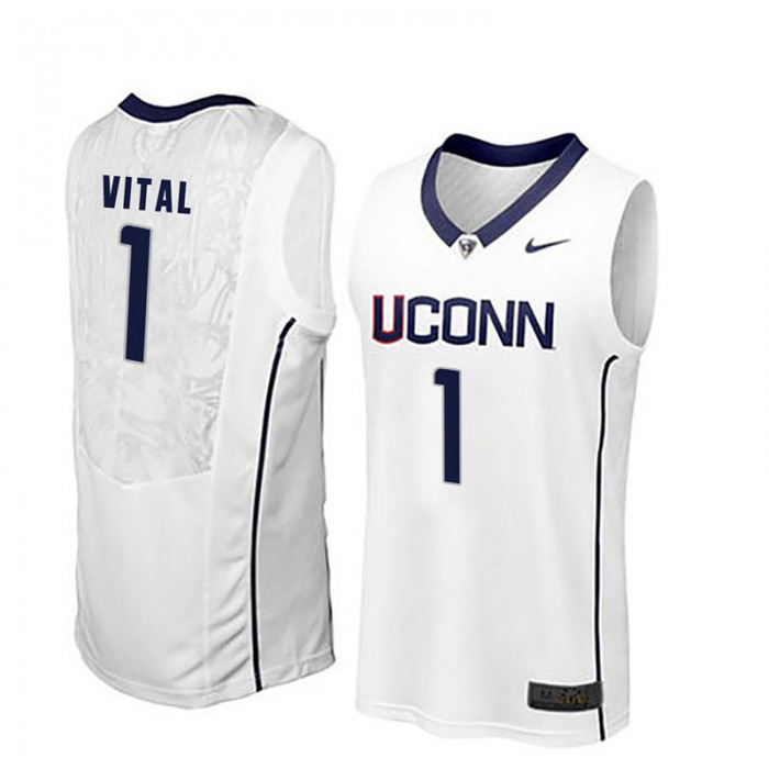Male Christian Vital UConn Huskies White NCAA Basketball Player Name And Number Jersey