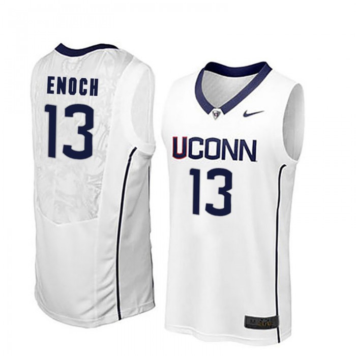 Male Steven Enoch UConn Huskies White NCAA Basketball Player Name And Number Jersey