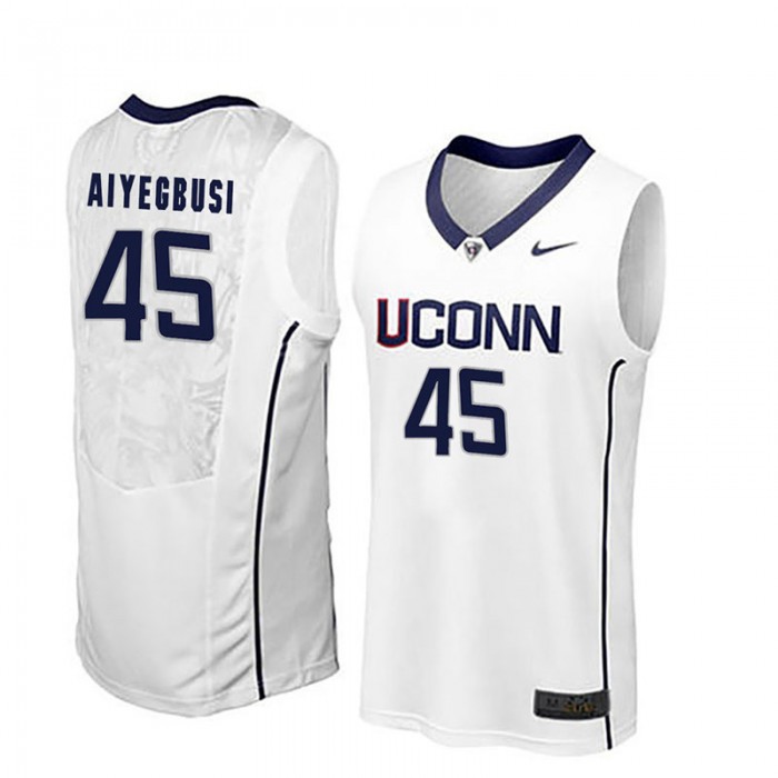 Male Omotayo Aiyegbusi UConn Huskies White NCAA Basketball Player Name And Number Jersey
