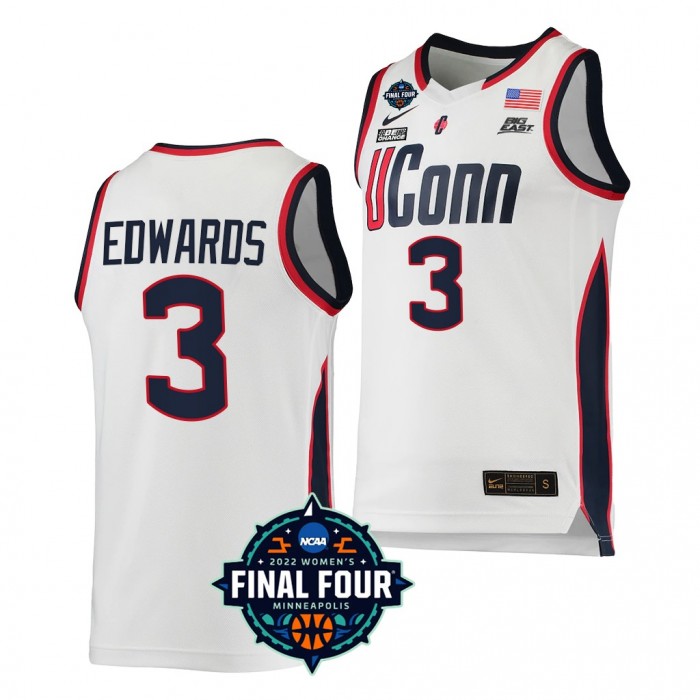 UConn Huskies #3 Aaliyah Edwards 2022 March Madness Final Four White NCAA Women's Basketball Jersey