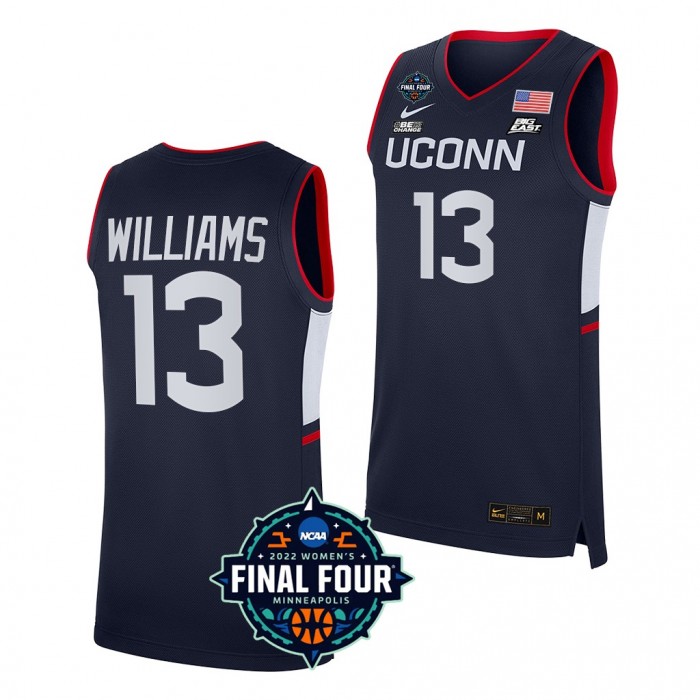 UConn Huskies #13 Christyn Williams 2022 March Madness Final Four Navy NCAA Women's Basketball Jersey