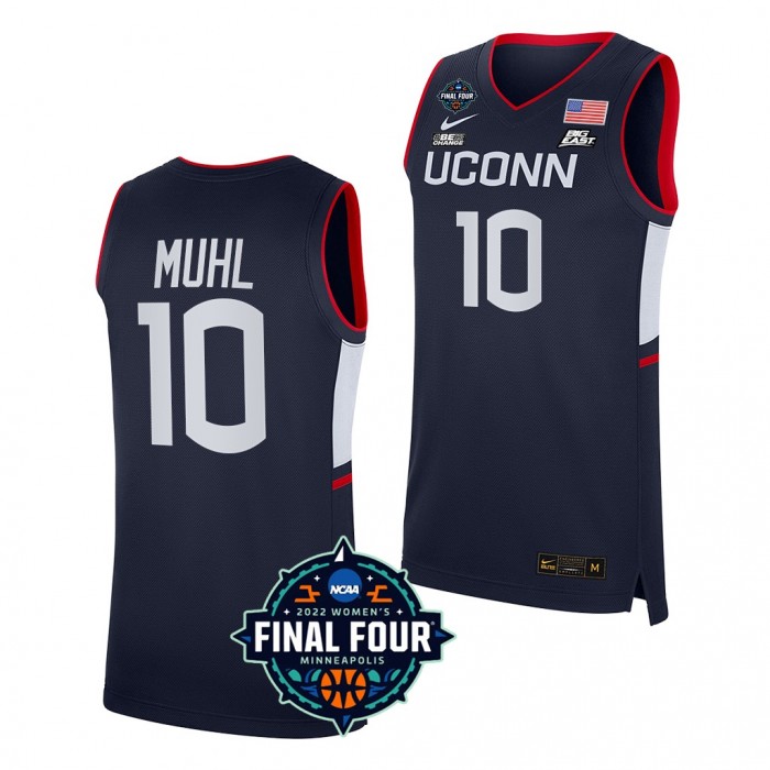 UConn Huskies #10 Nika Muhl 2022 March Madness Final Four Navy NCAA Women's Basketball Jersey