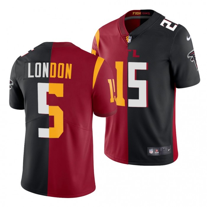 Drake London 2022 NFL Draft USC Trojans X Falcons #5 Cardinal Black Dual Teams Split Jersey
