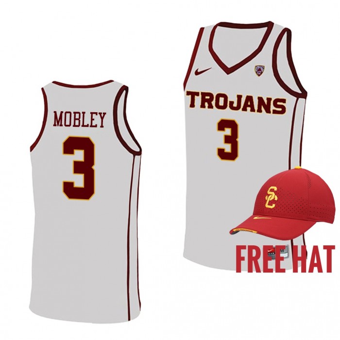 Isaiah Mobley Jersey USC Trojans 2021-22 College Basketball Free Hat Jersey-White
