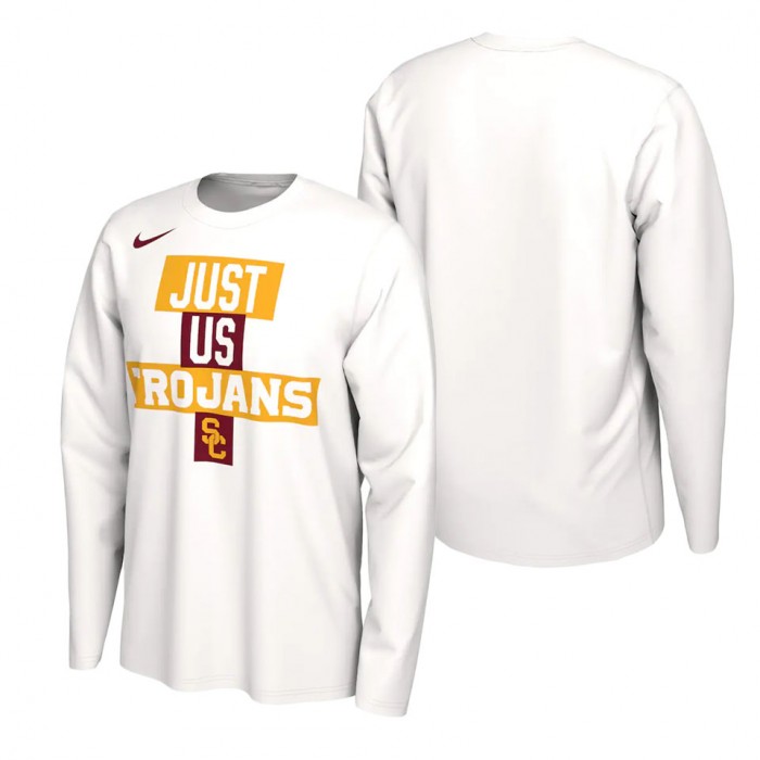 USC Trojans Nike 2021 Postseason Basketball JUST US Bench Legend Long Sleeve T-Shirt White