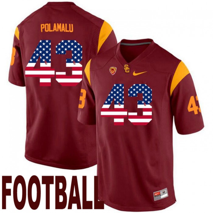 USC Trojans #43 Troy Polamalu Maroon USA Flag College Football Fashion Jersey