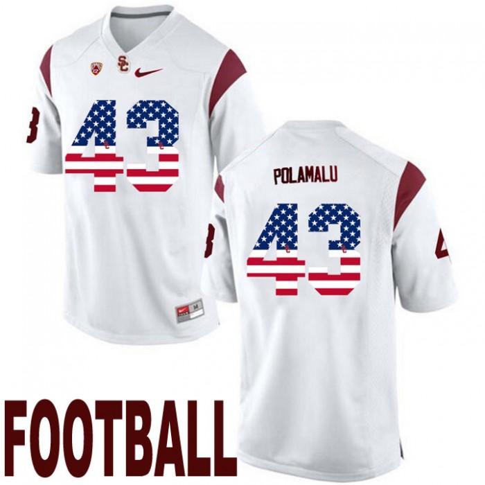 USC Trojans #43 Troy Polamalu White USA Flag College Football Fashion Jersey