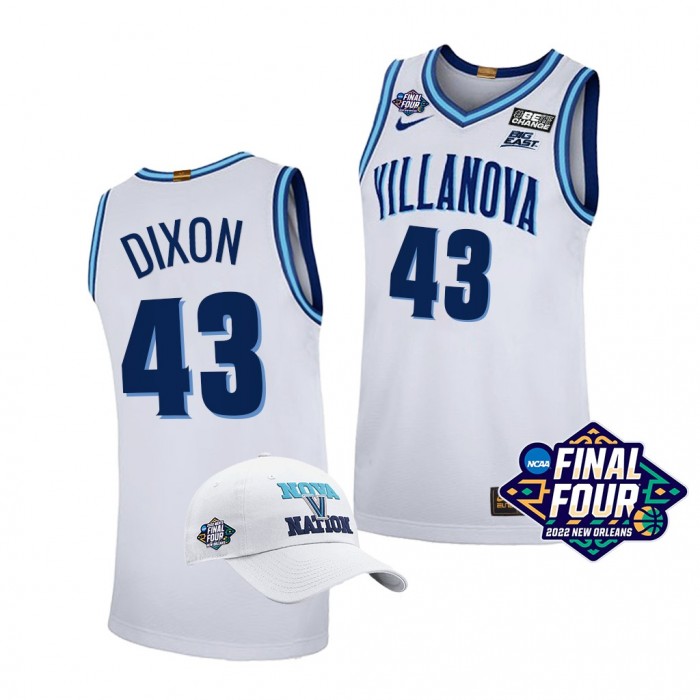 Eric Dixon Villanova Wildcats 2022 March Madness Final Four White Basketball Jersey Free Hat