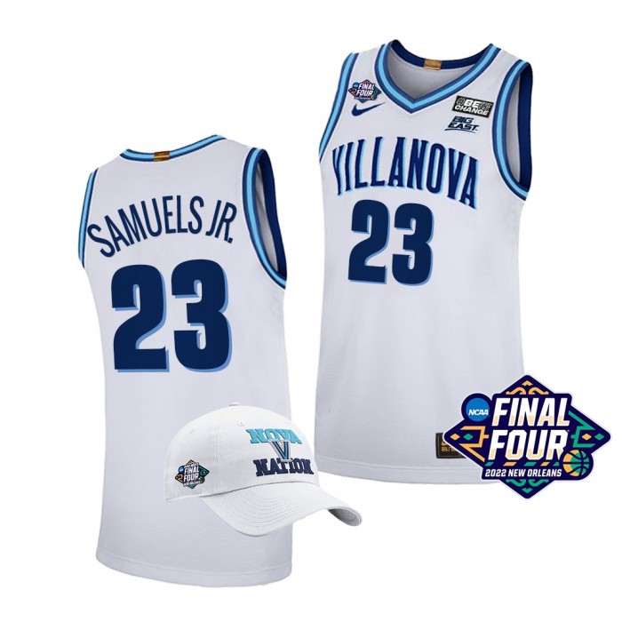 Jermaine Samuels Villanova Wildcats 2022 March Madness Final Four White Basketball Jersey Free Hat