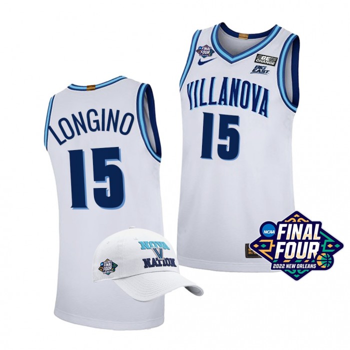 Jordan Longino Villanova Wildcats 2022 March Madness Final Four White Basketball Jersey Free Hat