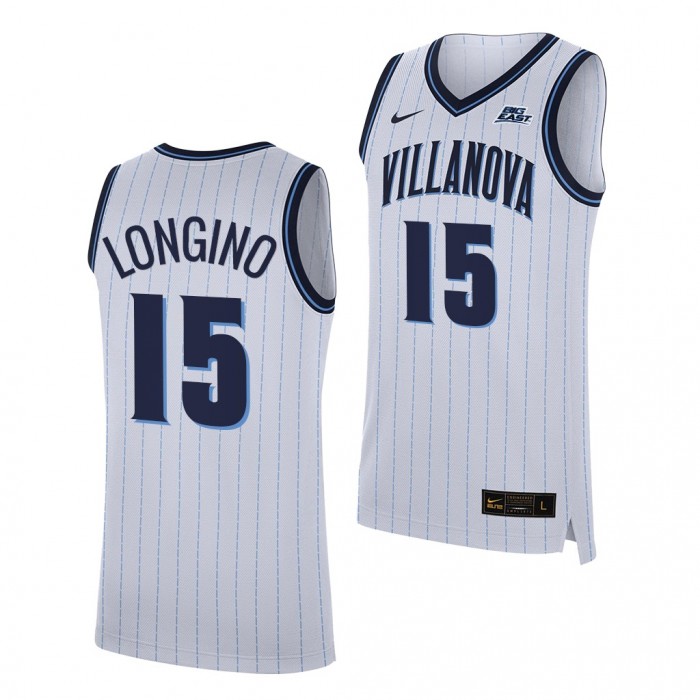 Villanova Wildcats Jordan Longino 2021-22 College Basketball Home #15 Jersey-White