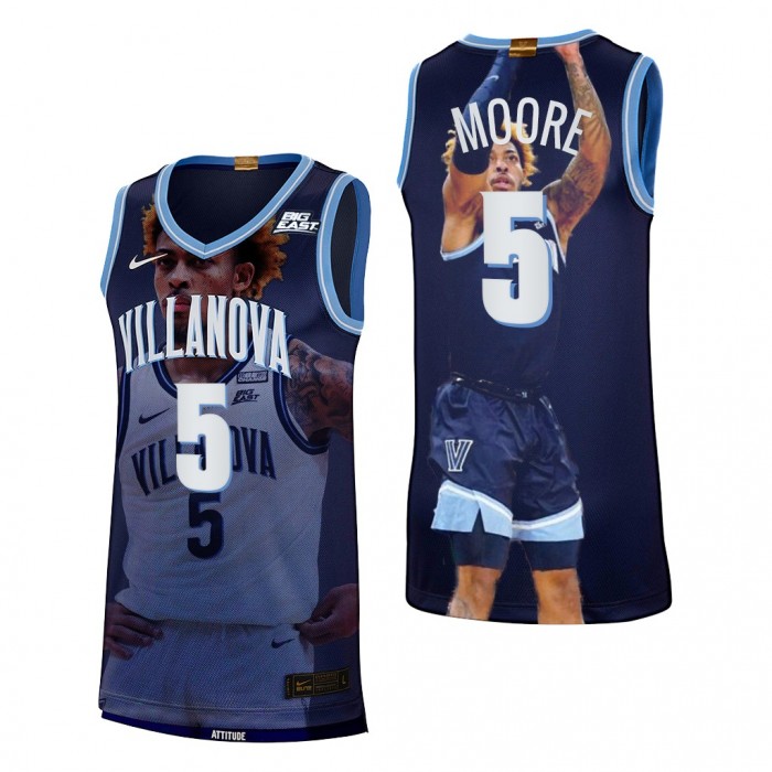 Justin Moore 2022 March Madness Highlights Villanova Wildcats #5 Navy Fashion Edition Jersey