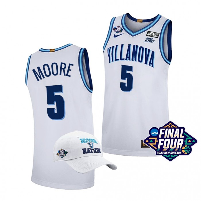 Justin Moore Villanova Wildcats 2022 March Madness Final Four White Basketball Jersey Free Hat