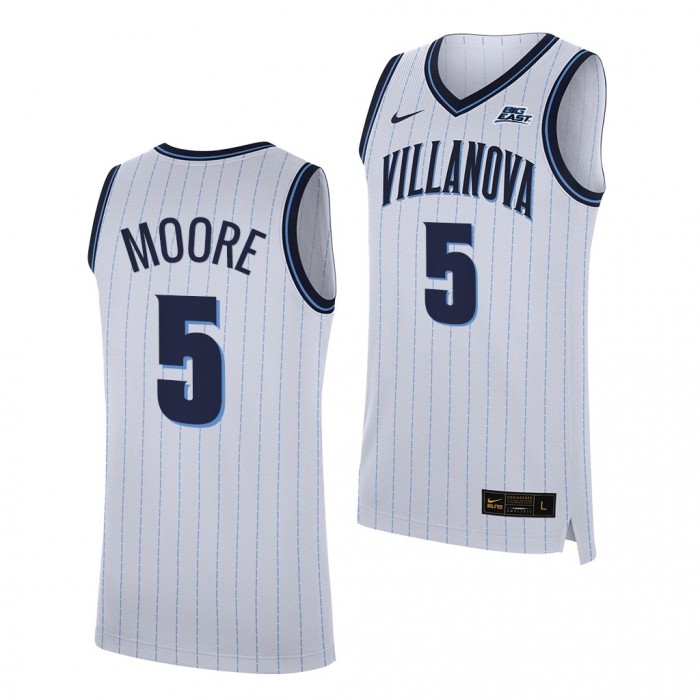 Villanova Wildcats Justin Moore 2021-22 College Basketball Home #5 Jersey-White