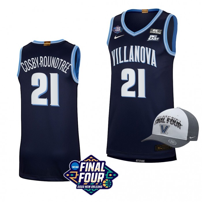 Villanova Wildcats #21 Dhamir Cosby-Roundtree 2022 March Madness Final Four Navy Free Hat Jersey